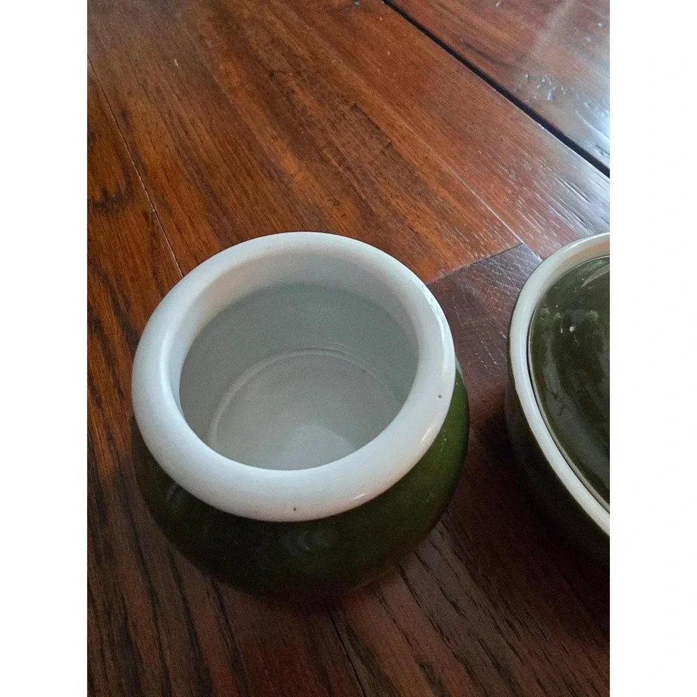 Vintage Hall China made in‎ USA Covered Sugar Bowl and Creamer Set Dark Green